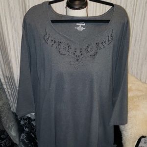 Gray plus size embellished top